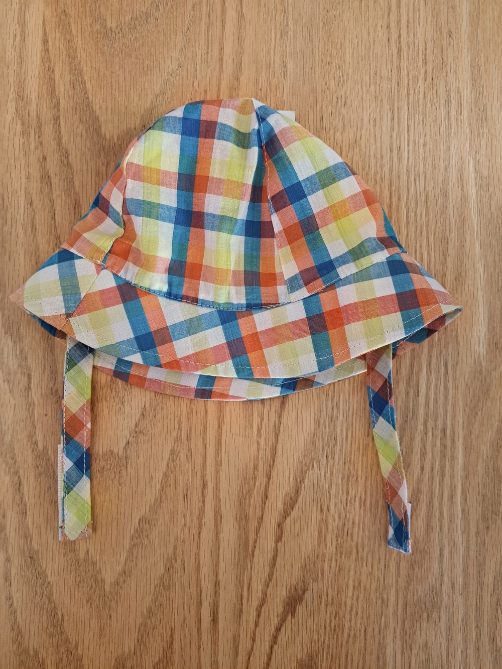Baby  Multi-Color Plaid Sun Hat with Chin Velcro Tie